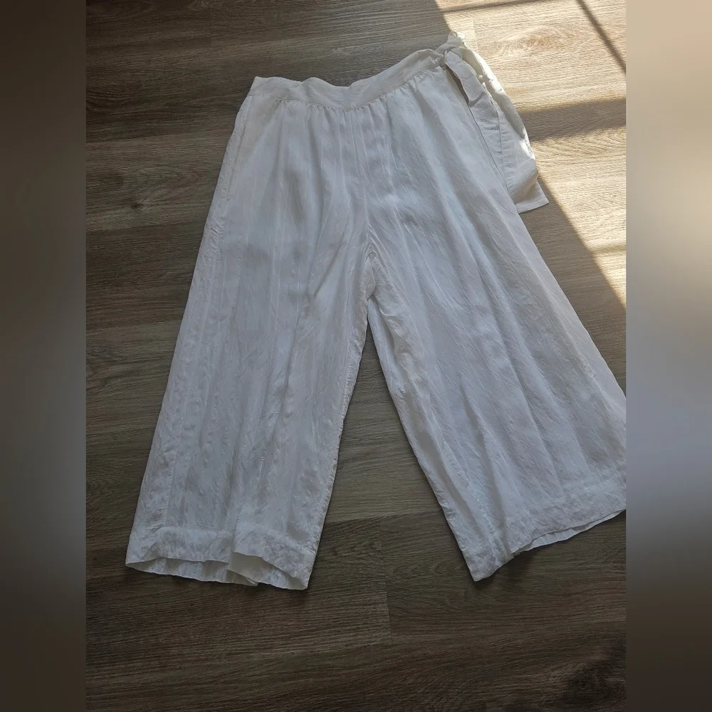 Vince Side Tie White Culotte Pants Size 6 White Leg Crop White Breezy